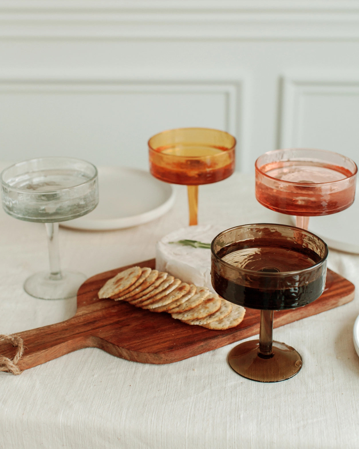 Handblown Hammered Coupe Cocktail Glass Pair