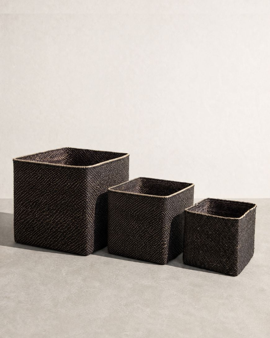 Handwoven Square Iringa Basket | Natural & Black | Tanzania