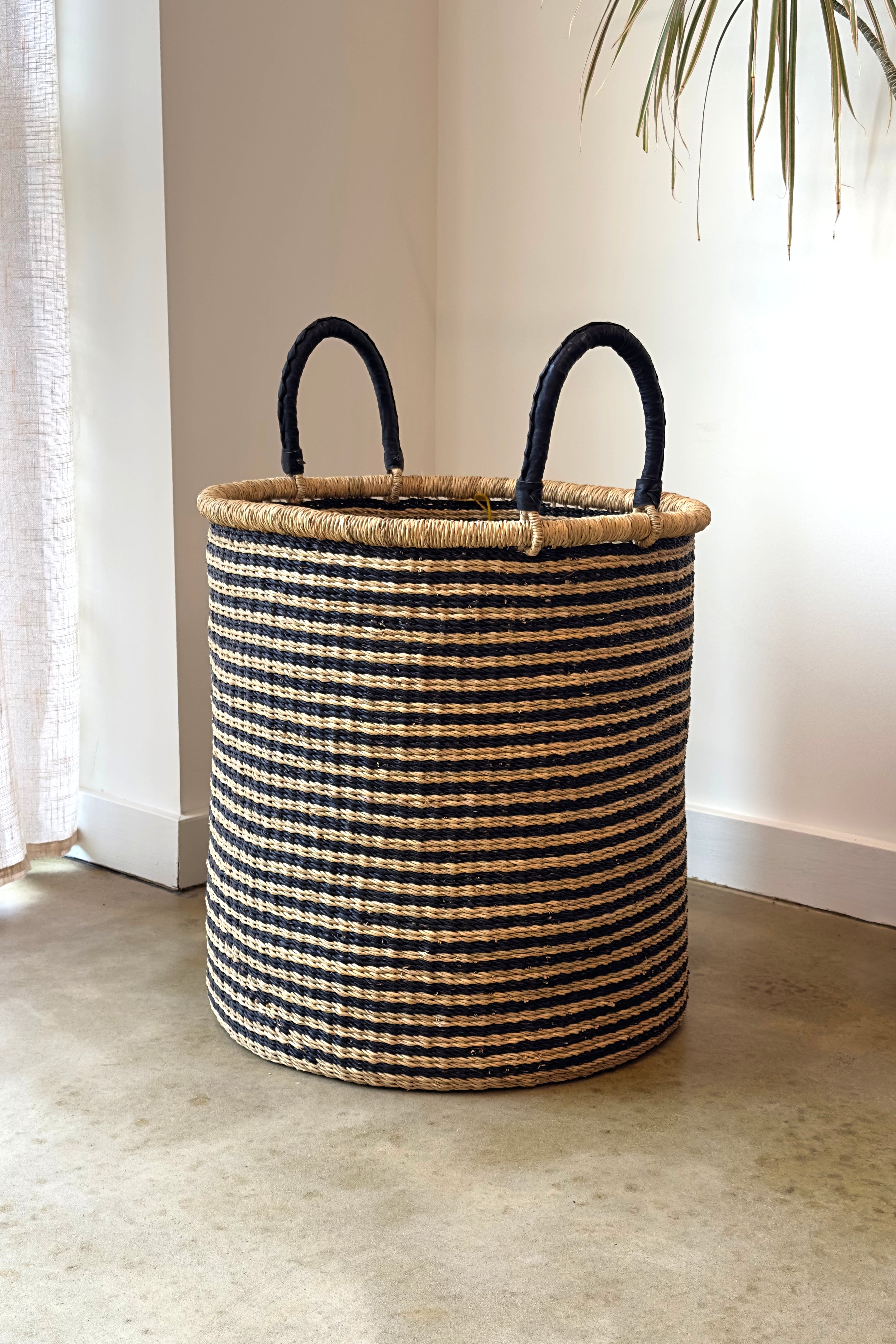 Handwoven African Storage & Laundry Hampers – Black Stripes
