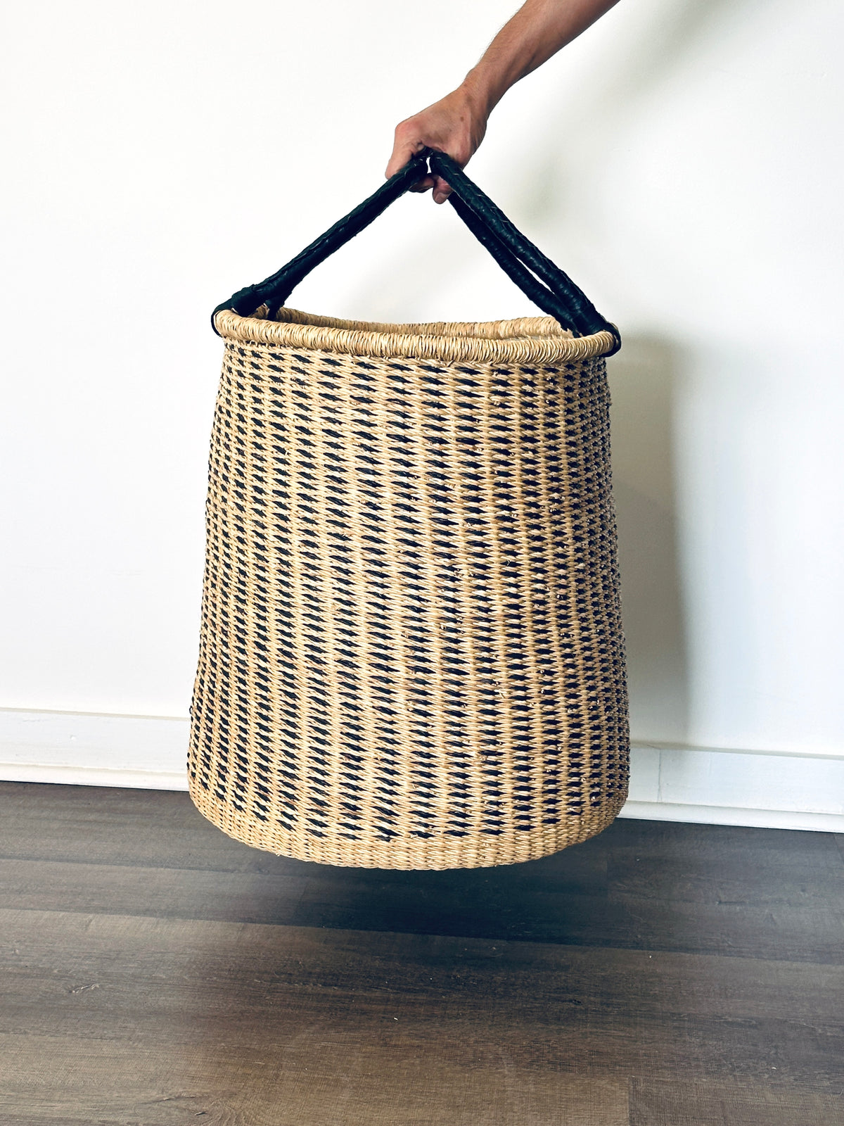 Large Handwoven Storage & Laundry Hamper – Vertical Stripe