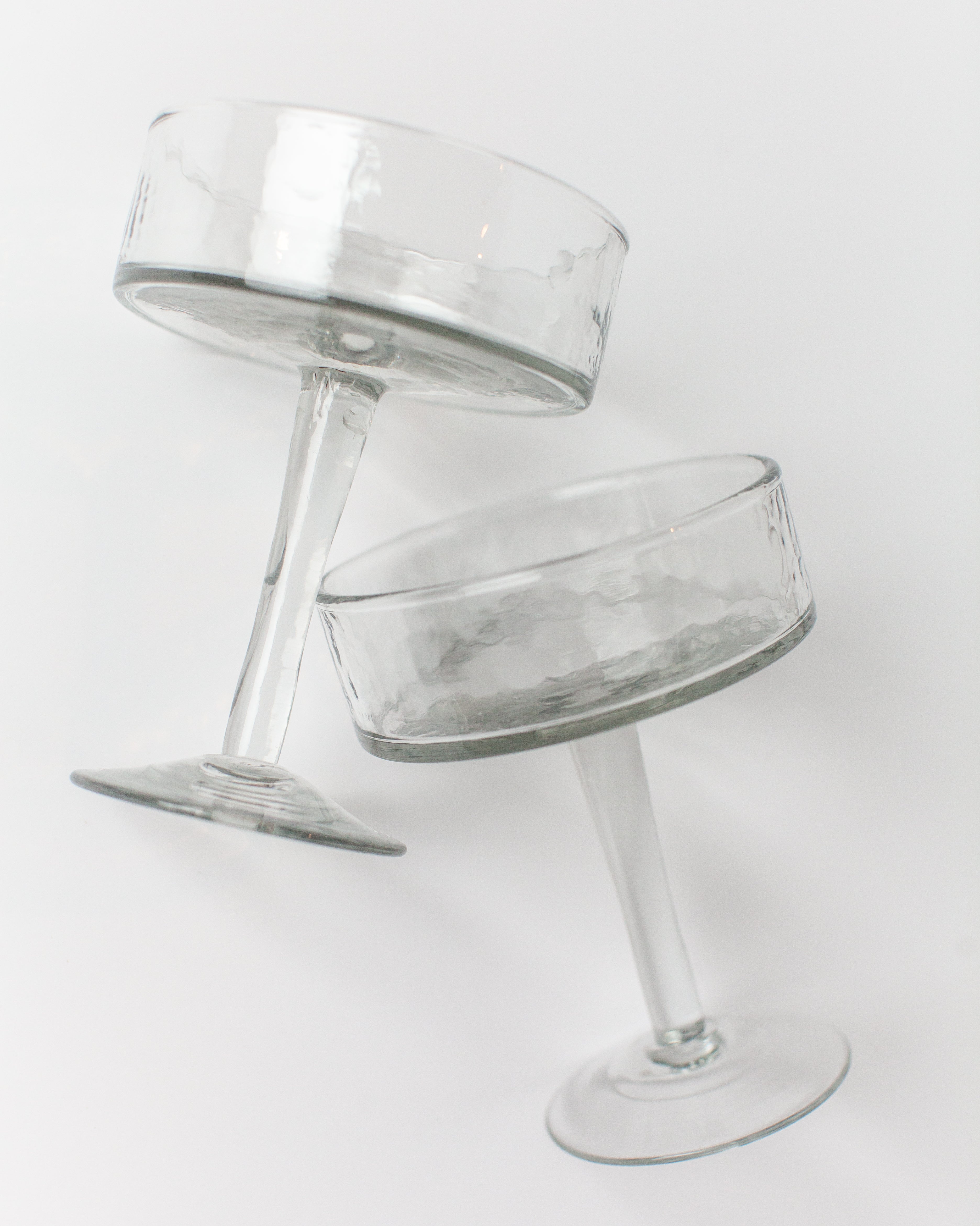 Handblown Hammered Coupe Cocktail Glass Pair