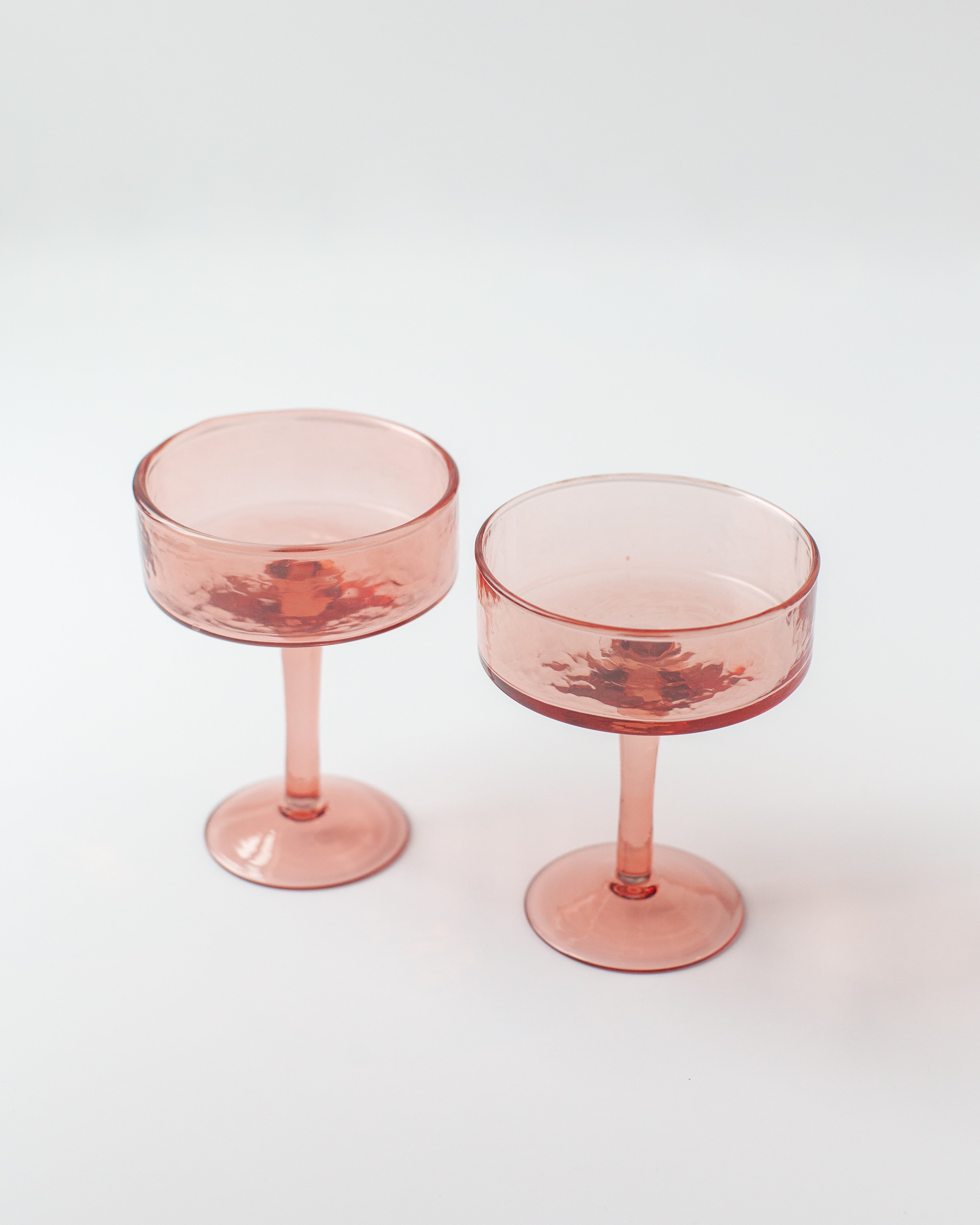 Handblown Hammered Coupe Cocktail Glass Pair