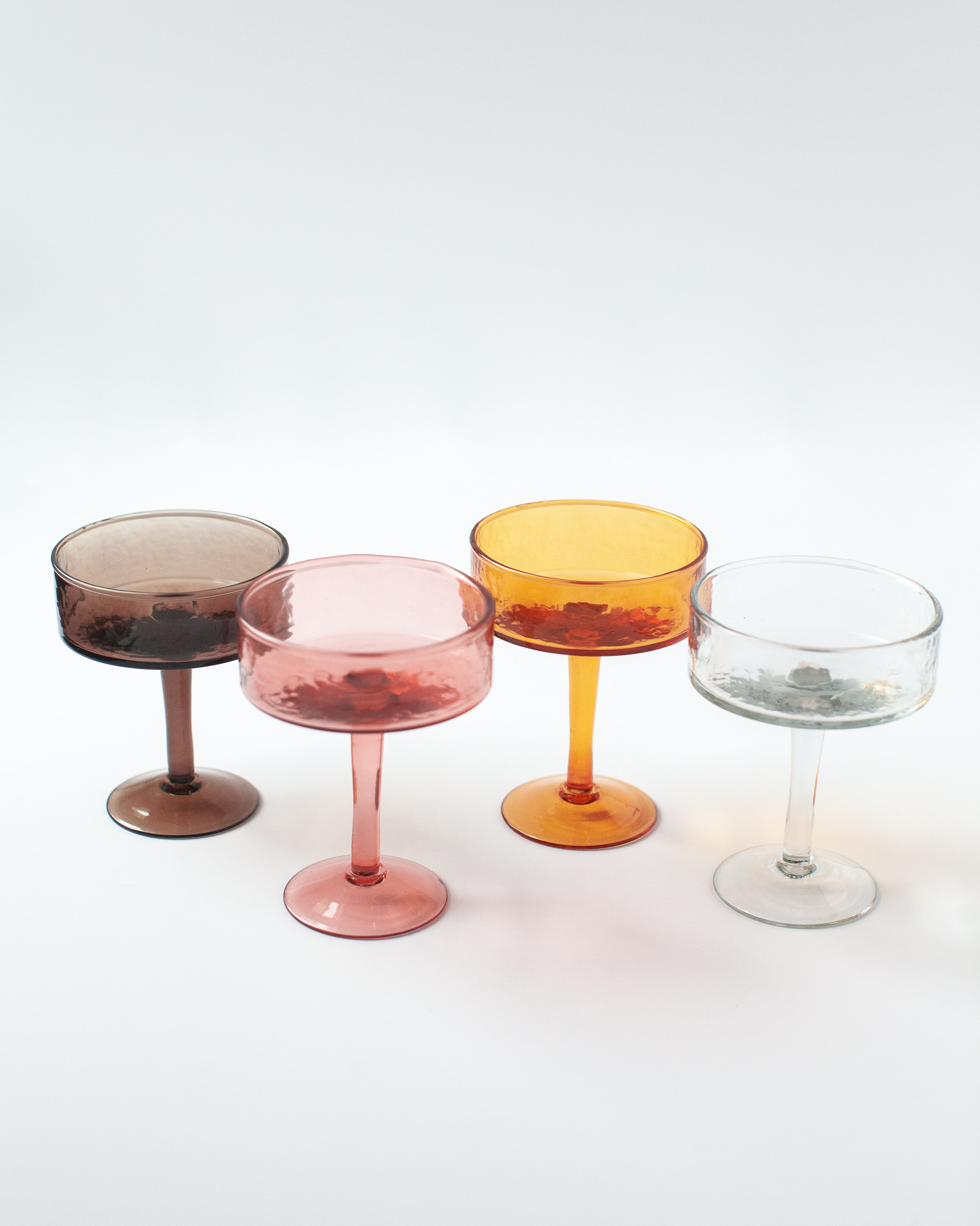 Handblown Hammered Coupe Cocktail Glass Pair