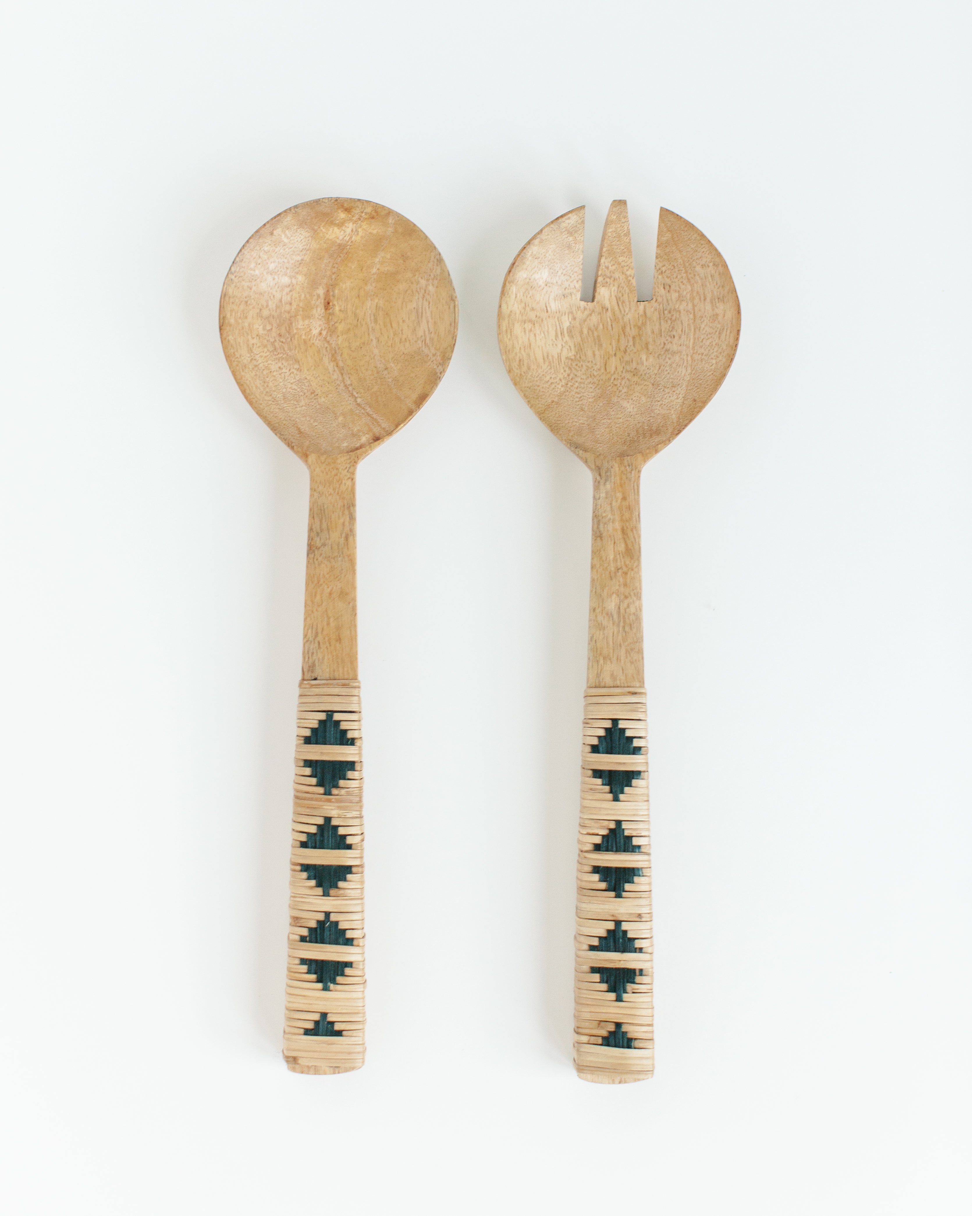 Geo Woven Mango Wood Salad Servers