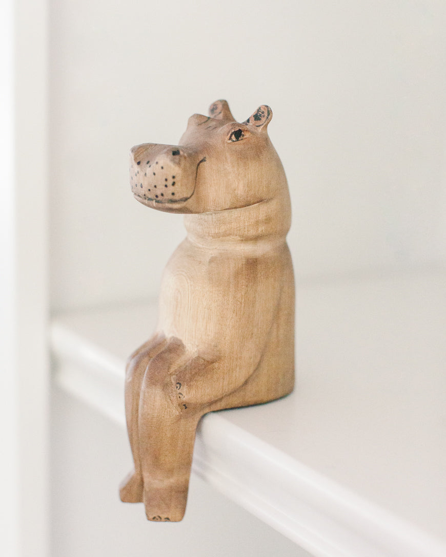 Hand-carved Hippo Shelf Sitter