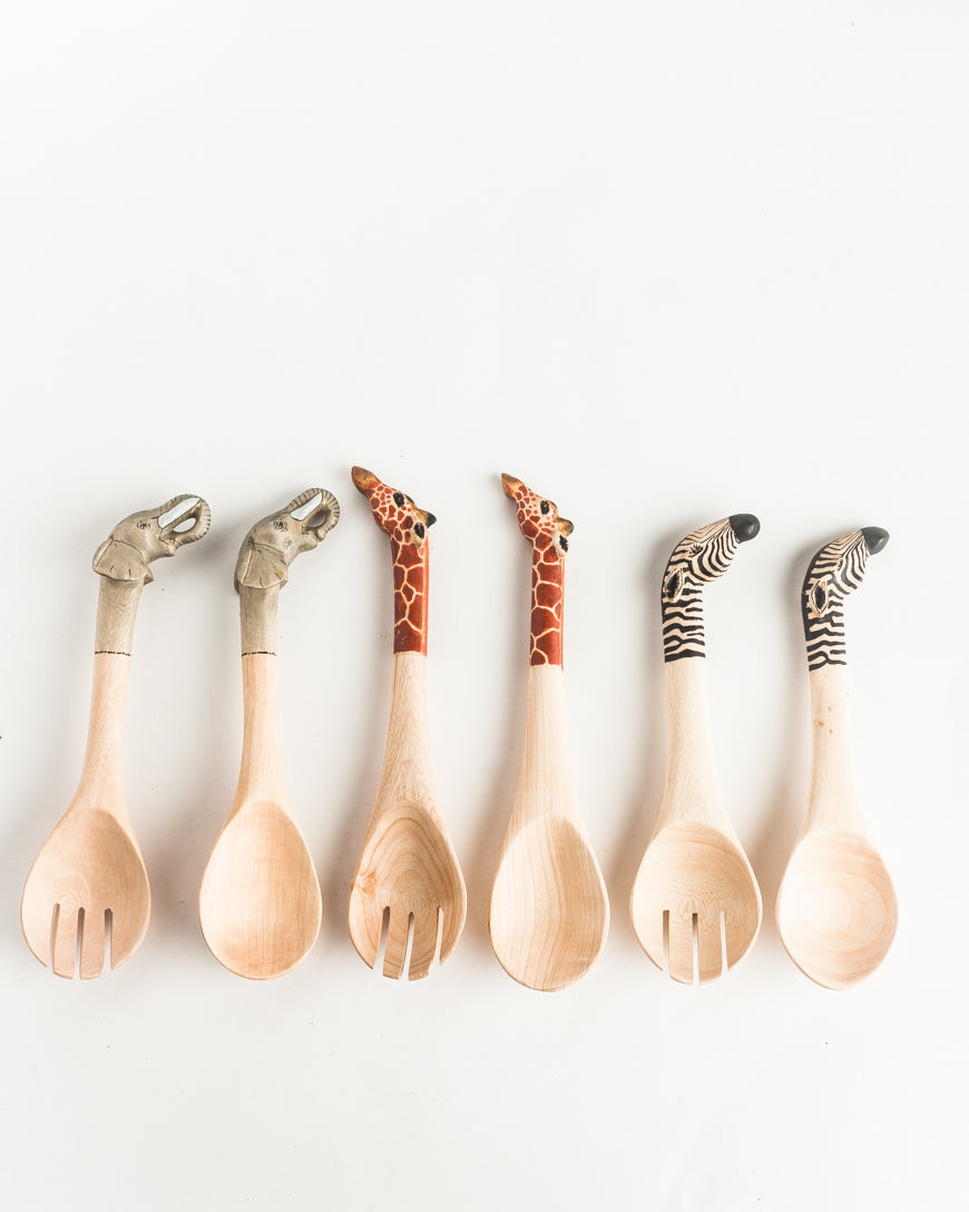 Hand-carved Giraffe Salad Servers
