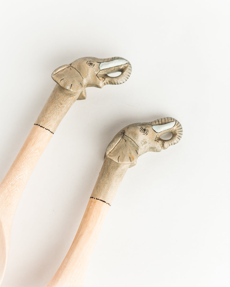 Hand-carved Elephant Salad Servers