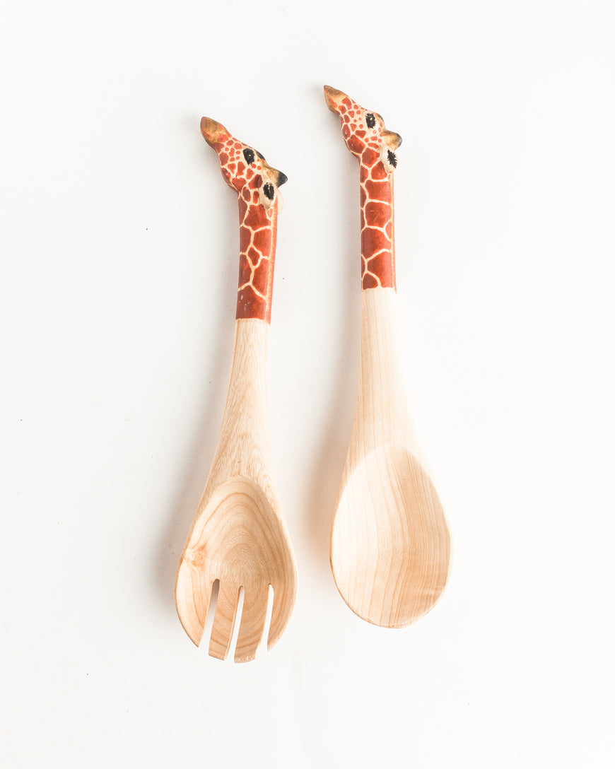 Hand-carved Giraffe Salad Servers
