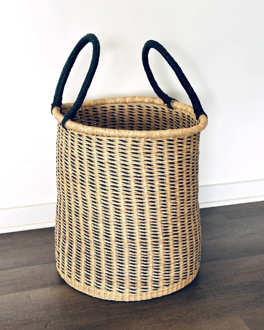 Large Handwoven Storage & Laundry Hamper – Vertical Stripe