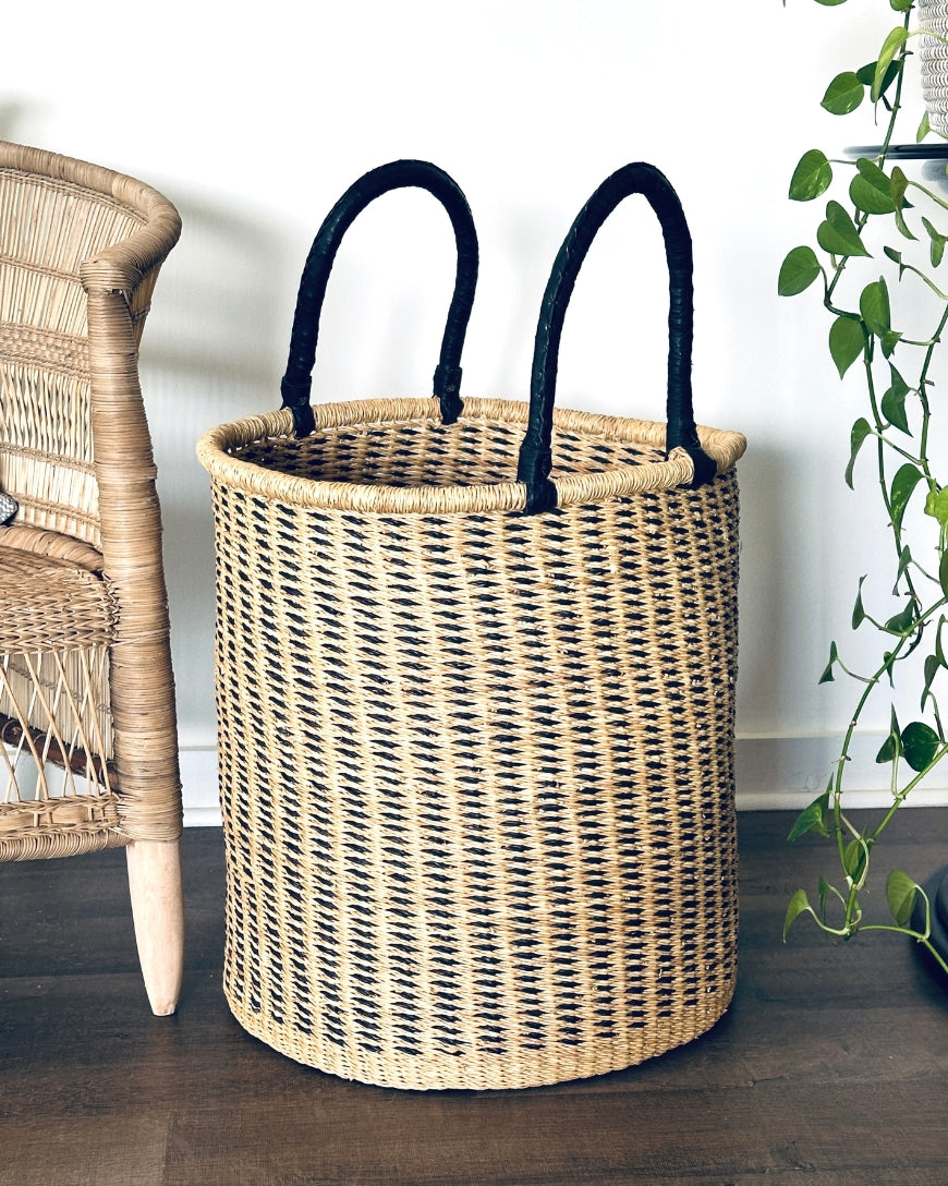 Large Handwoven Storage & Laundry Hamper – Vertical Stripe