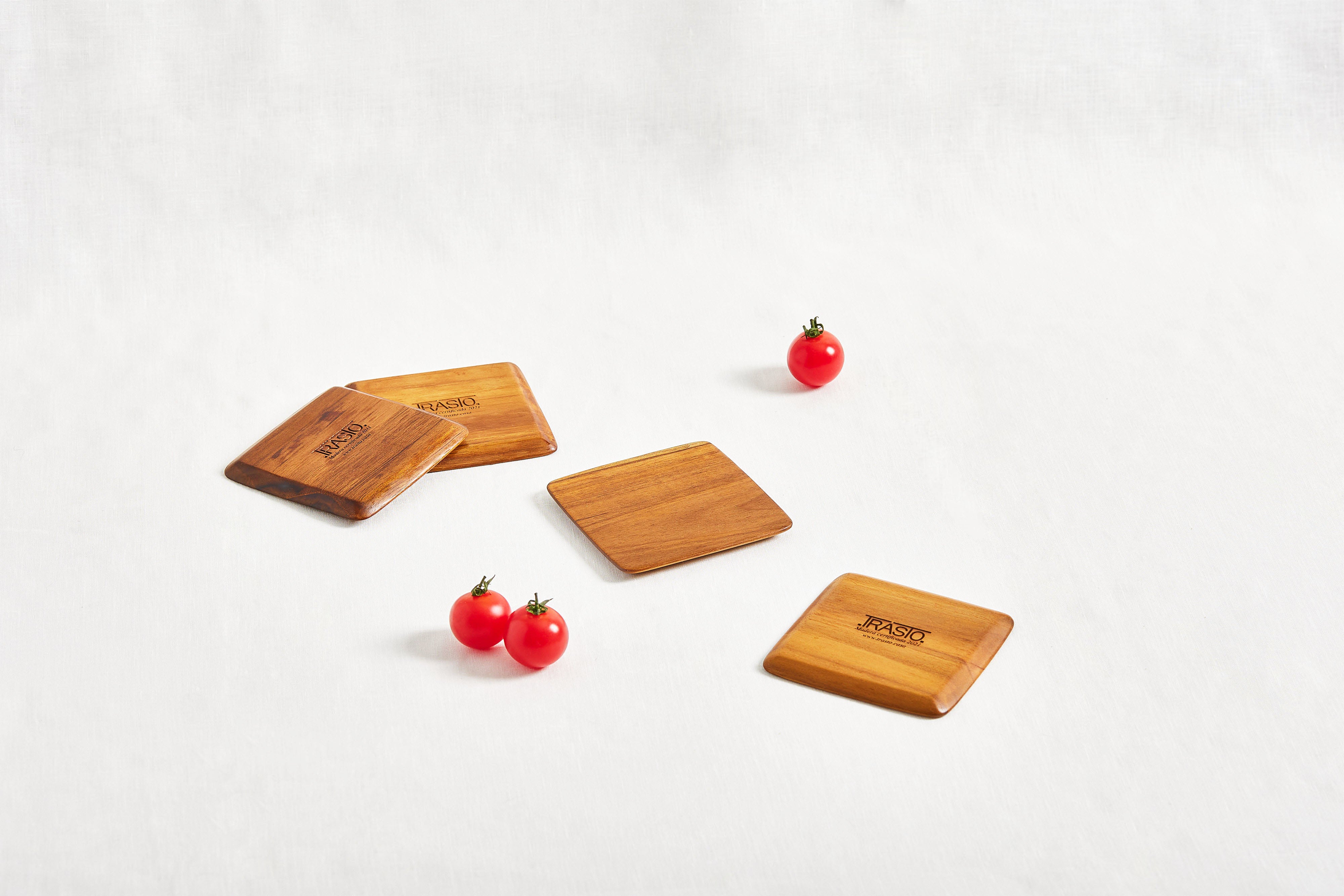 4 pack of handcrafted teak coasters