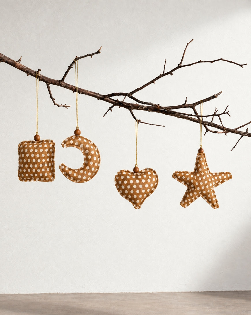 African Batik Ochre Christmas Ornaments – Set of 4