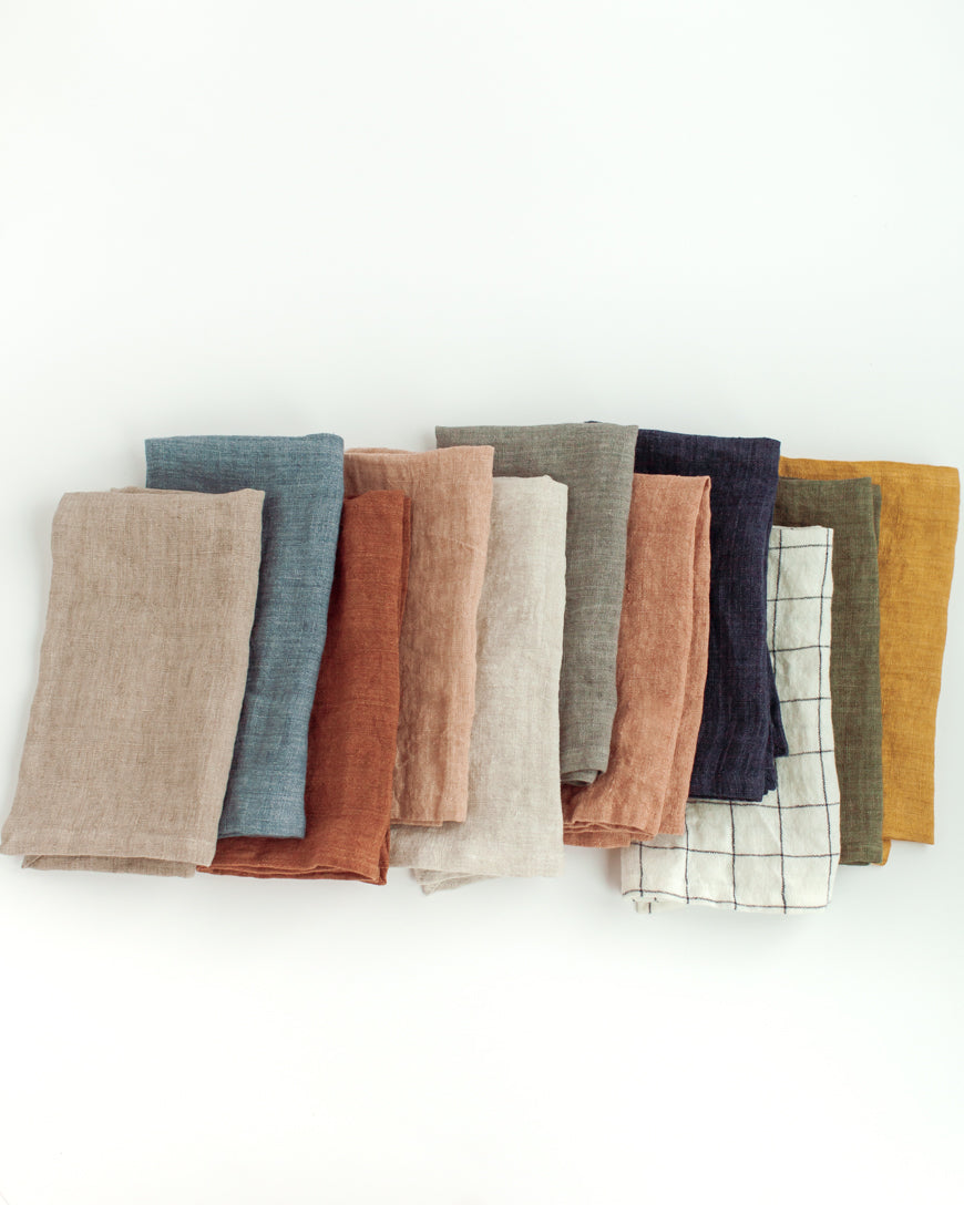 Stone Washed Linen Hemmed Dinner Napkins