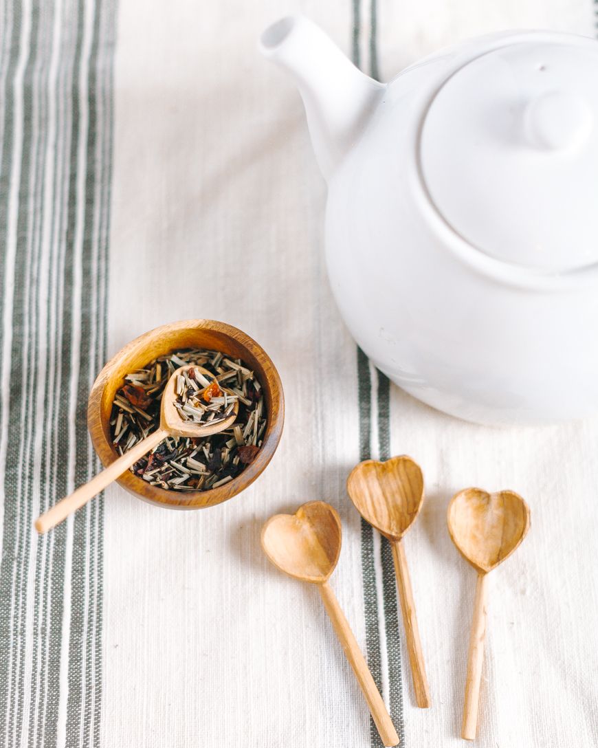 Olive Wood Heart Teaspoon Pair