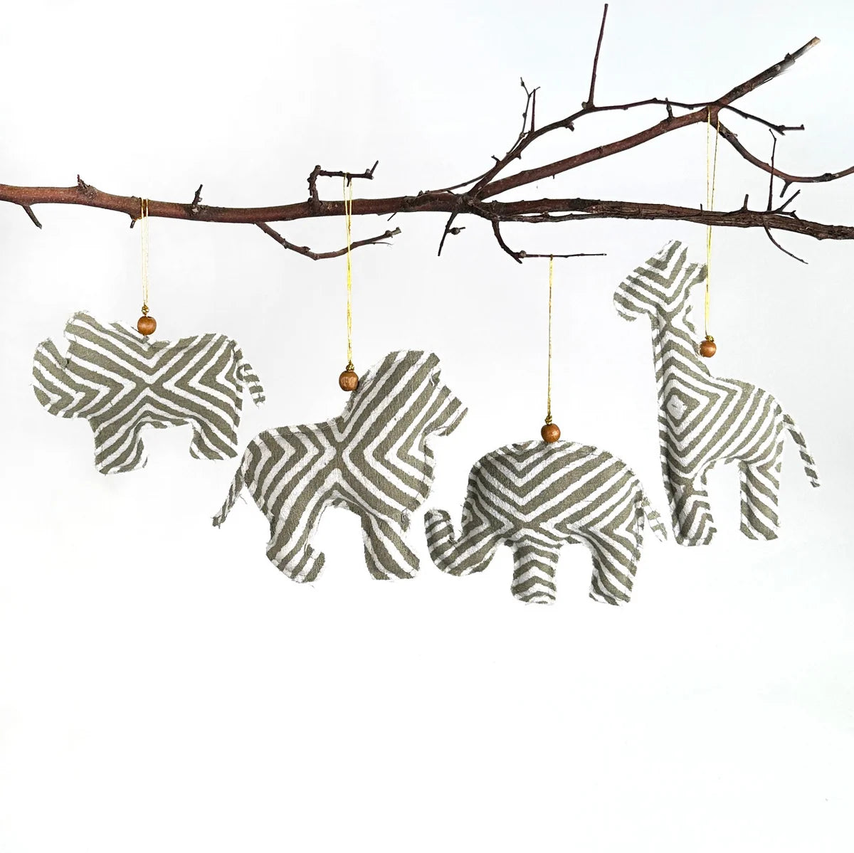 African Batik Safari Animal Christmas Ornaments – Set of 4