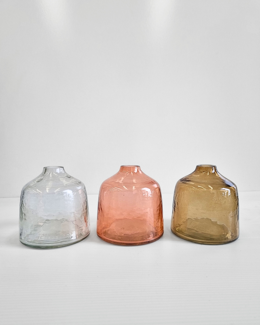 clear blush and amber glass bud vases