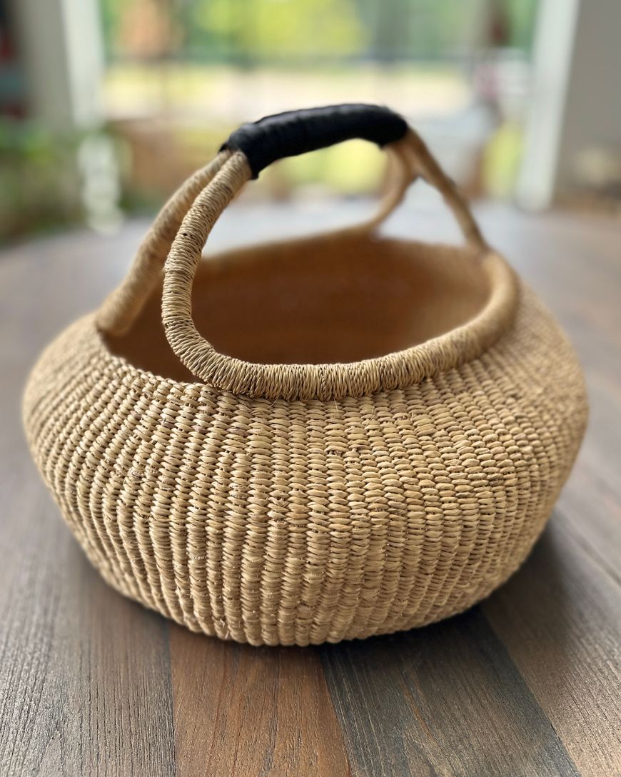Handwoven Ghana Kettle Basket with Handle