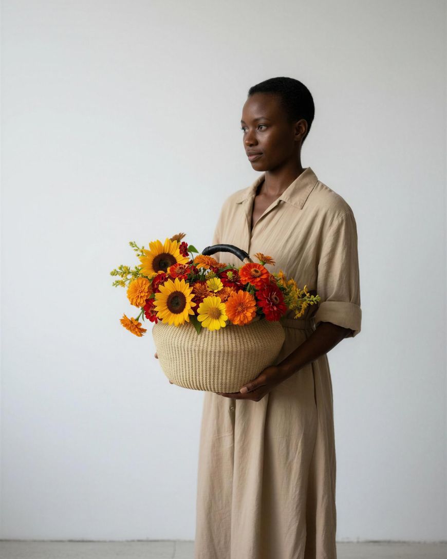 Handwoven Ghana Kettle Basket with Handle
