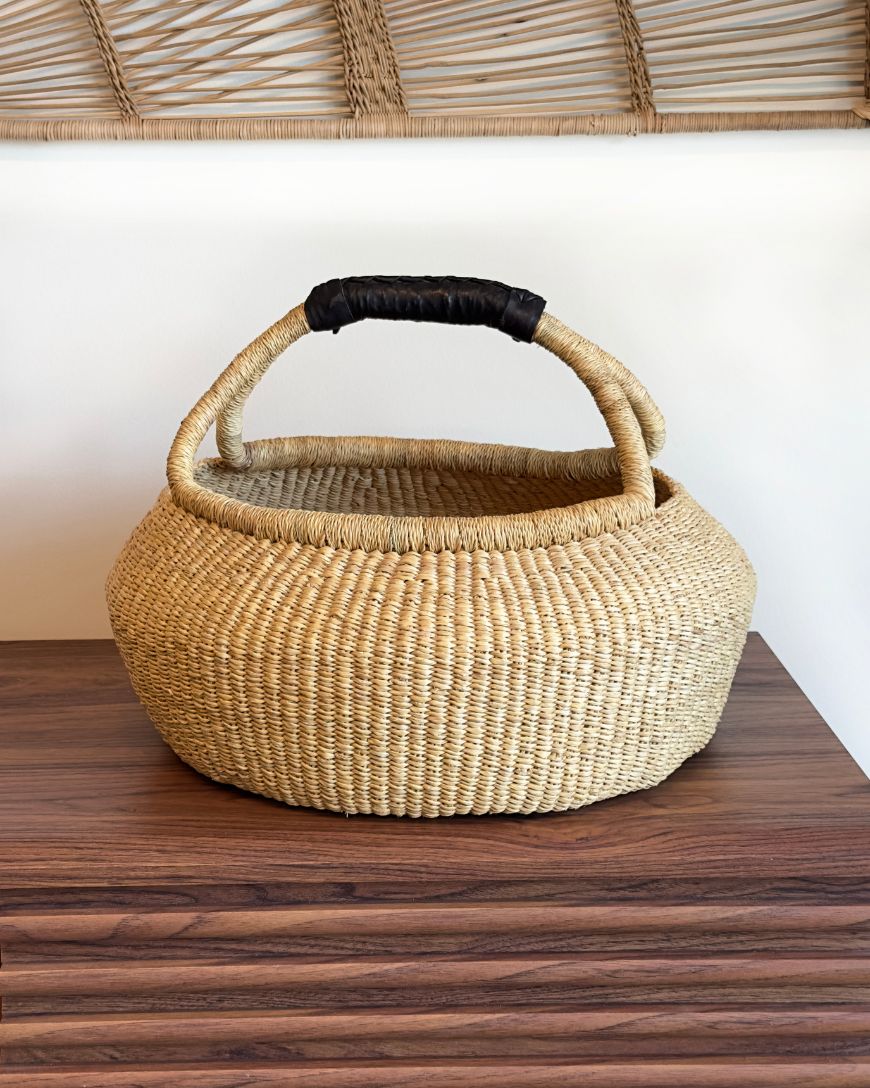 Handwoven Ghana Kettle Basket with Handle