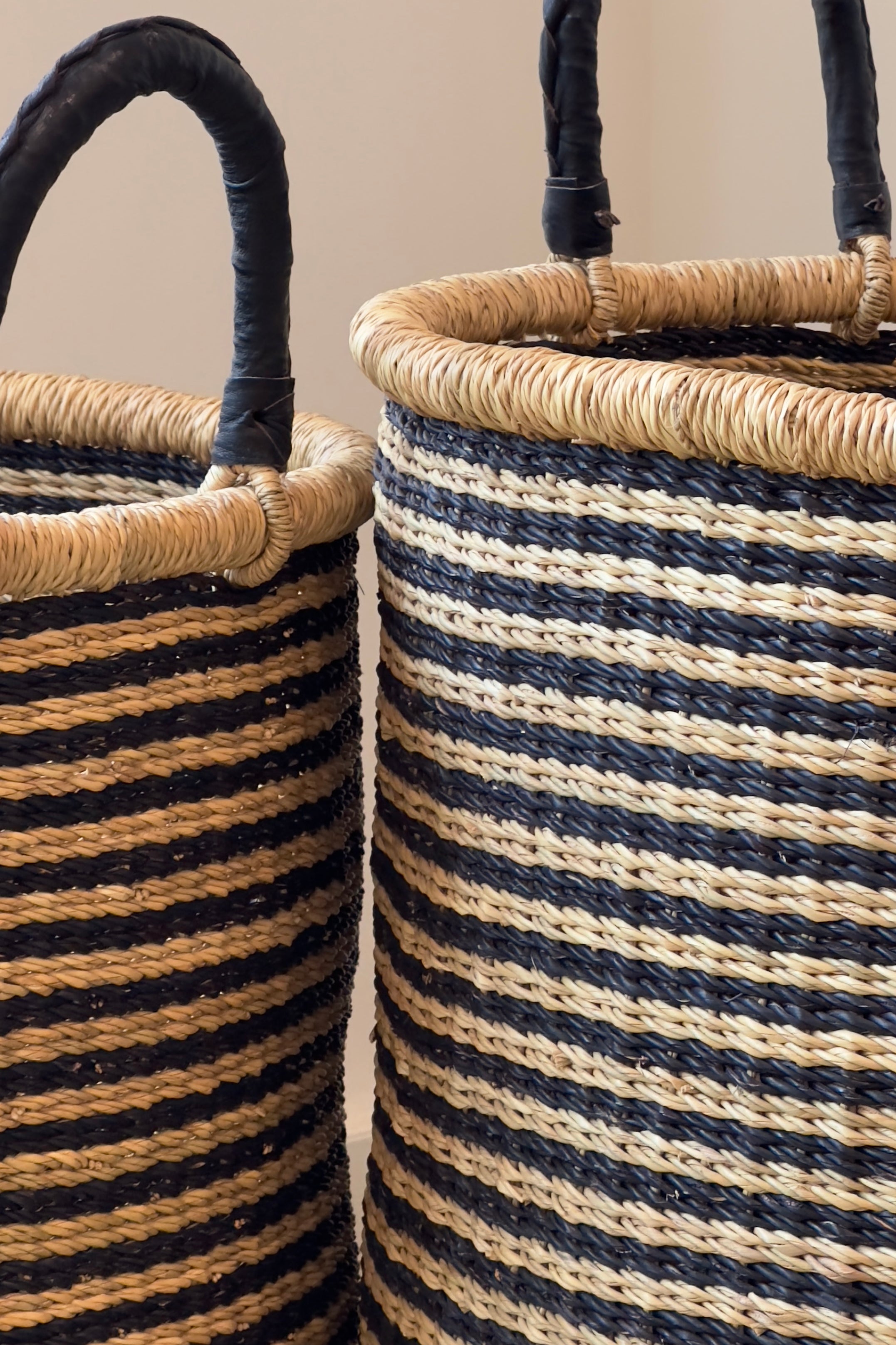 Handwoven African Storage & Laundry Hampers – Black Stripes