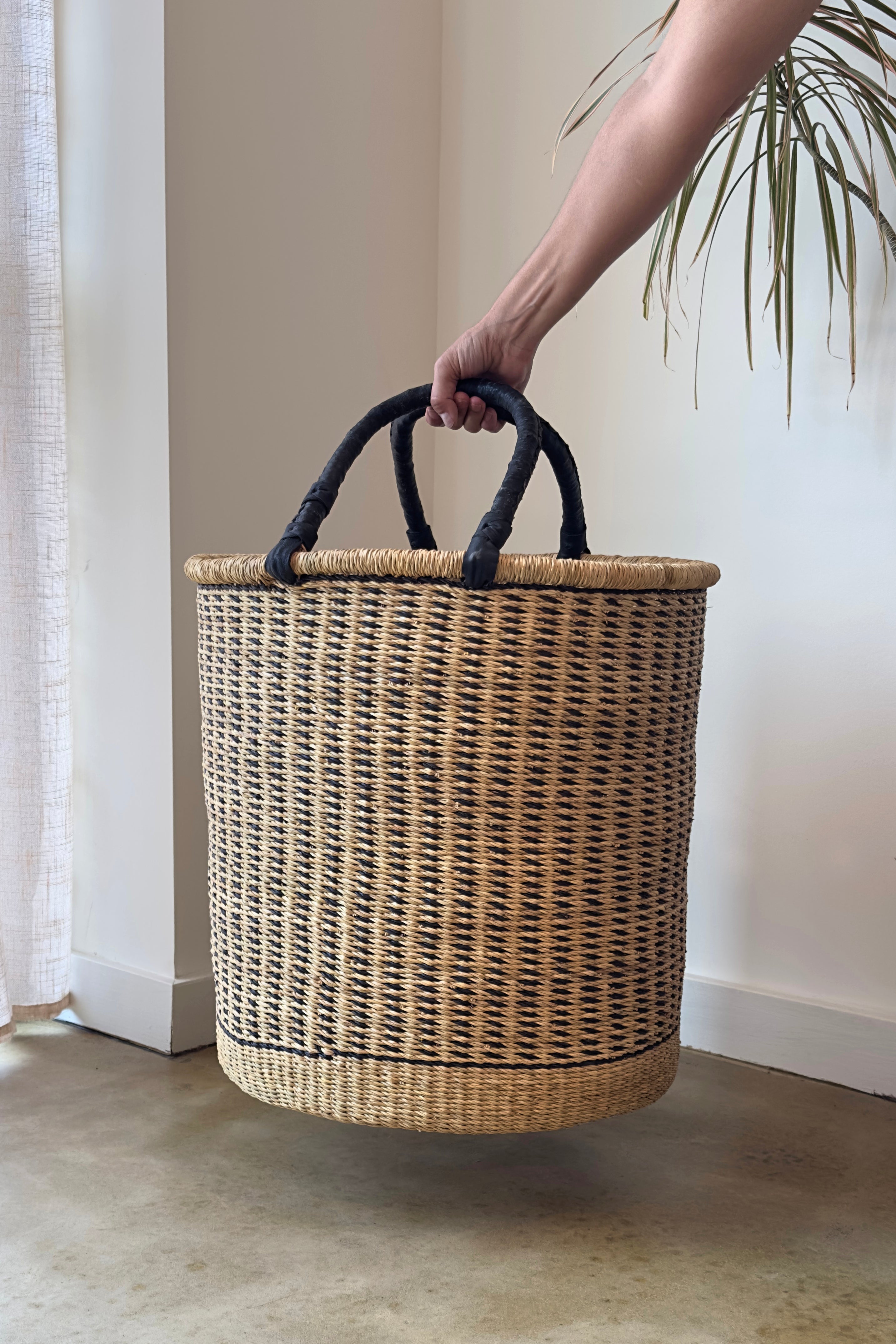 Large Handwoven Storage & Laundry Hamper – Vertical Stripe