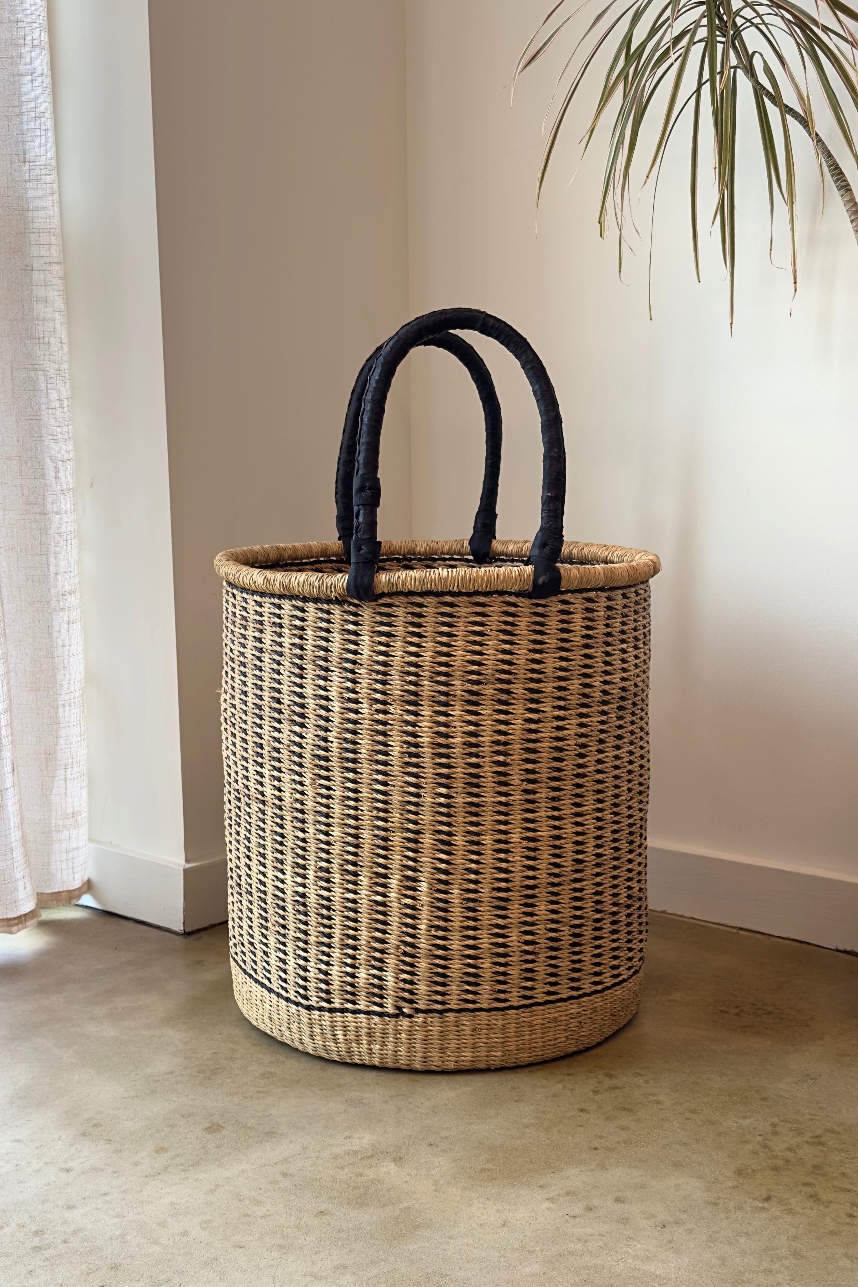 Large Handwoven Storage & Laundry Hamper – Vertical Stripe