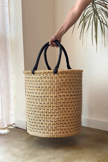 Large Handwoven Storage & Laundry Hamper – Black Dash