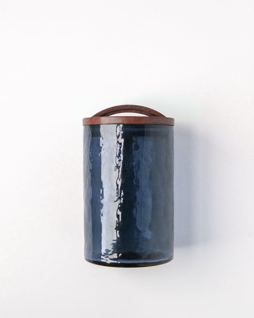 Hammered Glass Canisters with Wood Lid