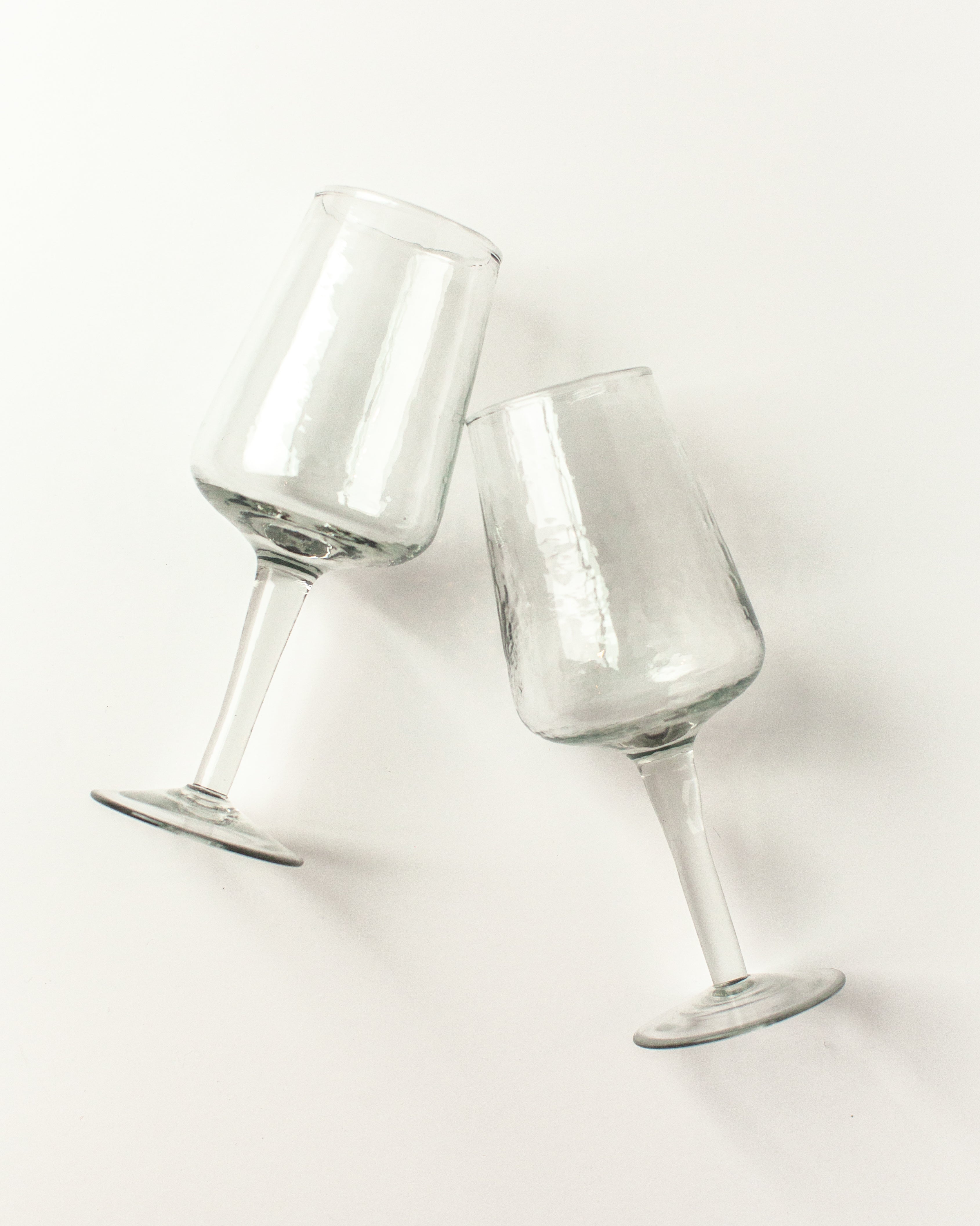 Pair of Handblown Hammered Wine Glasses