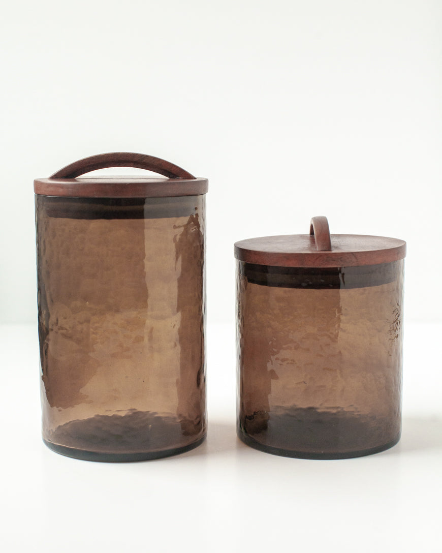 Hammered Glass Canisters with Wood Lid