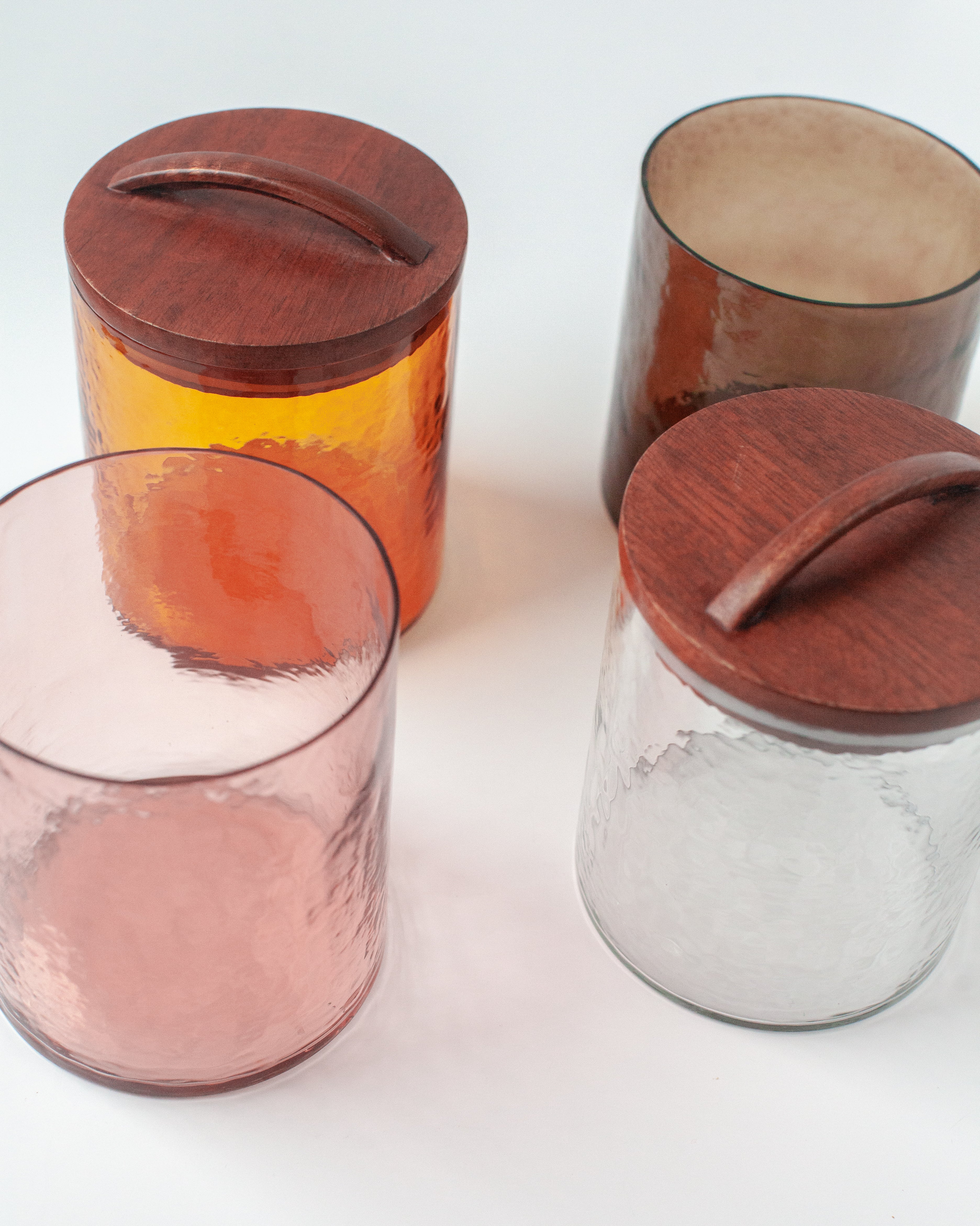 Hammered Glass Canisters with Wood Lid