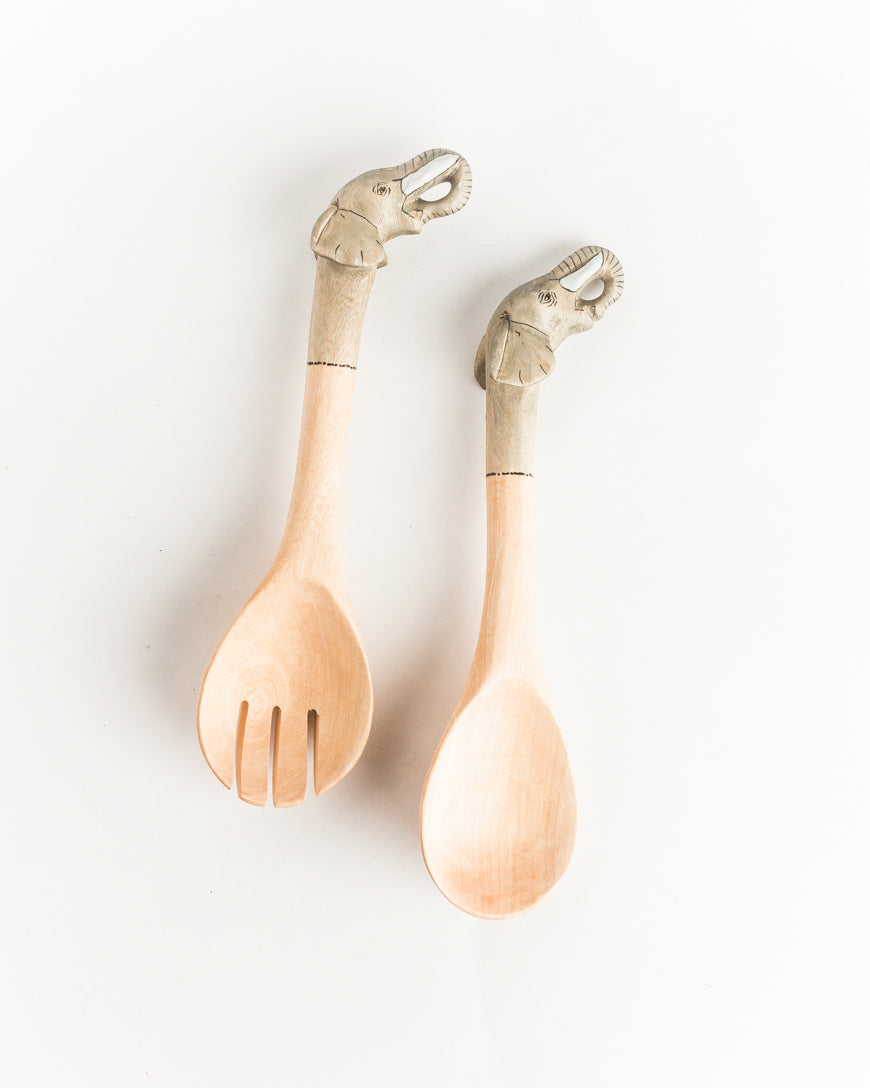 Hand-carved Elephant Salad Servers