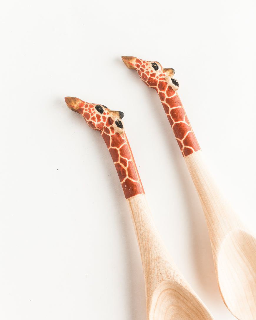 Hand-carved Giraffe Salad Servers