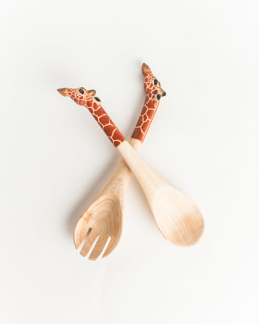 Hand-carved Giraffe Salad Servers