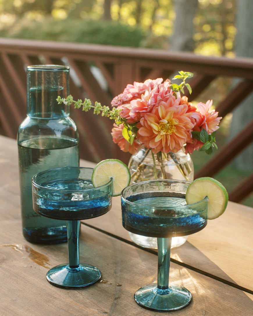 Handblown Hammered Coupe Cocktail Glass Pair