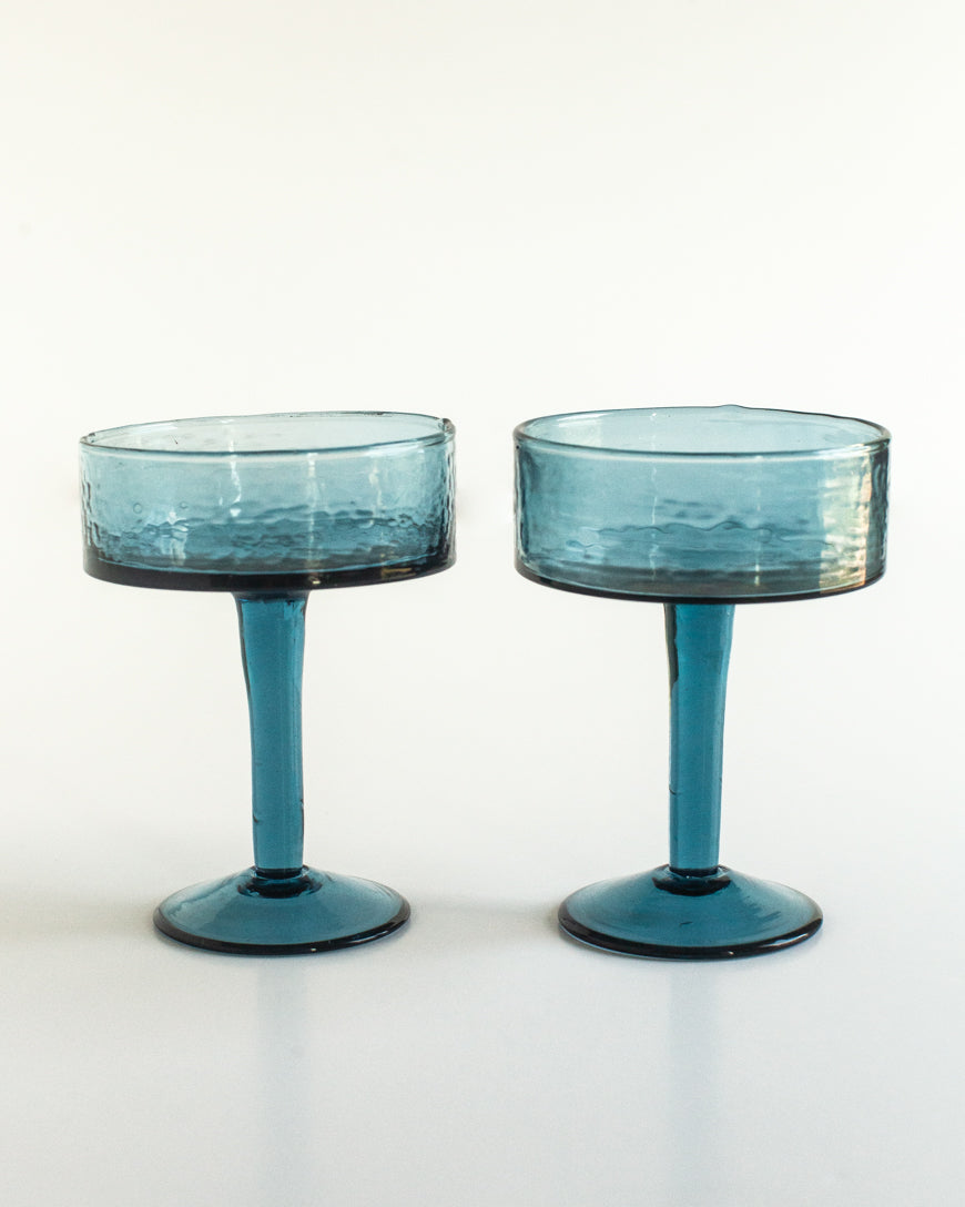 Handblown Hammered Coupe Cocktail Glass Pair