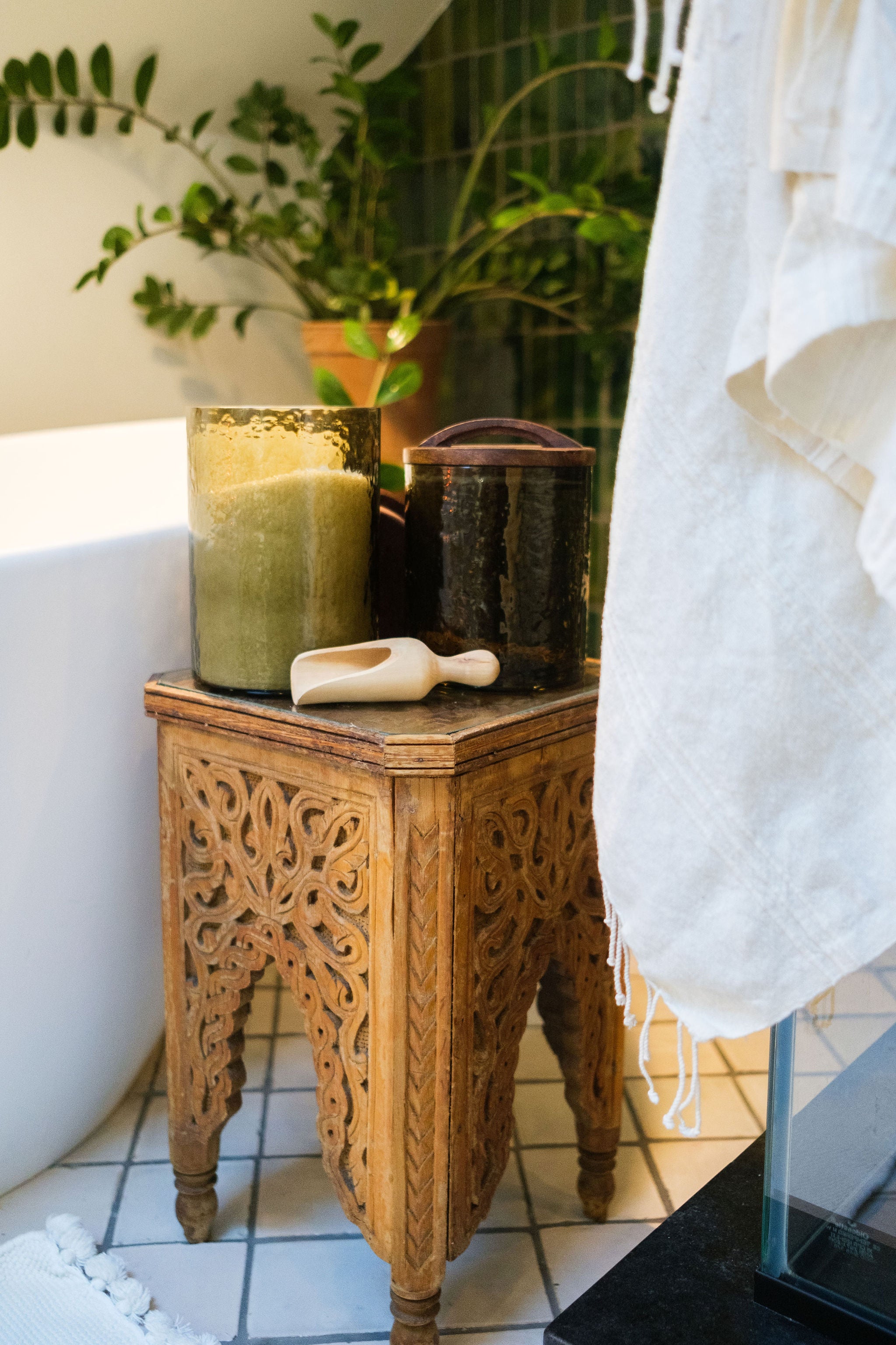 Hammered Glass Canisters with Wood Lid