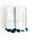 striped white and blue cotton table cloth