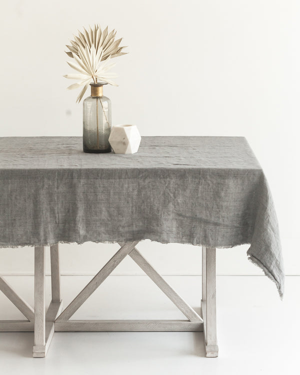Silver 100% Stone Washed Linen Tablecloth | 80